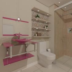 Gabinete de vidro 70cm iq inox com cuba quadrada - rosa - Cubas e Gabi