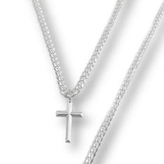 Conj. Corrente Pulseira Cruz Grumet Infantil Prata Legítima - Lojas La