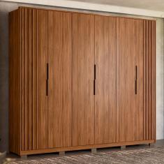 Guarda Roupa Casal Atrice Ripado 6 Portas Nogueira Touch Com Pés - Demartêz