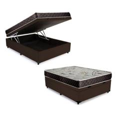 Cama Box Baú Casal Conforto Sintético Marrom + Colchão Casal Conforto Espuma D33  20x138x188