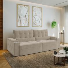 Sofá Retrátil e Reclinável com Porta Copos e Usb 4 Lugares 260cm Embaúba Extra Cabecasa Madeiramadei Bege Fosco