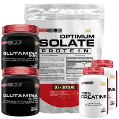 Kit Optimum Isolate Whey Protein 2kg  +  2x Creatina 100g + 2x Glutamina 300g - Bodybuilders-Unissex