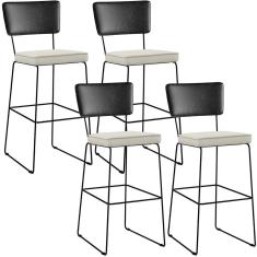 Kit 04 Banquetas Altas Preto Linho Champagne