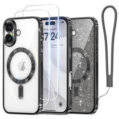 Meifigno Capa projetada para iPhone 16 de 6,1 polegadas, [compatível com MagSafe] [2x protetores de tela] [cartão de glitter e alça de pulso] Proteção de lente surround projetada para iPhone 16