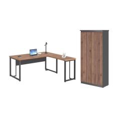 Escrivaninha 1.8 Em E Armario Com Portas Andes Noce Preto