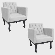Kit 02 Poltronas Classic Pés Luís xv Suede Branco - adj Decor