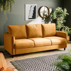 Sofá Orquídea 3 Lugares Em Veludo Amarelo