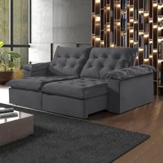 Sofá Retrátil E Reclinável 250Cm M147 Veludo/Cinza Escuro