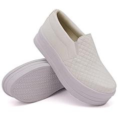 Tenis Slip On Casual Feminino Basico com Costura Matelasse e Sola Alta Reta