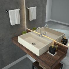 Kit Cuba RT55 com Torneira 1198 Metal e Válvula Click 1 Polegada e meia e Sifão Cromado e Flexível C Bege