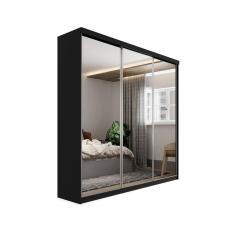 Guarda-Roupa Casal com 3 Espelhos Geneve 100% MDF 3 Portas 4 Gavetas Preto