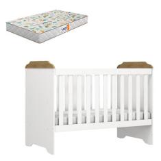 Berço Americano Mini Cama Mel Branco Acetinado Amadeirado com Colchão 