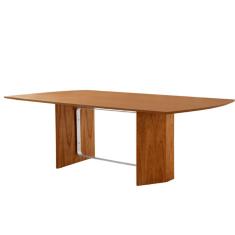 Mesa para Sala de Jantar Pillar 220cm Madeira Tampo Barril Laminado e detalhe em metal Modernas Mobília