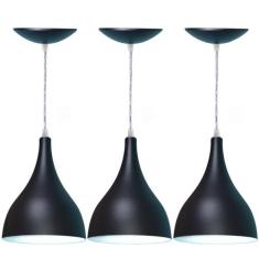 Kit 3 Lustres Pendente Balcão Cozinha Americana -Preta Fosca - Estillo
