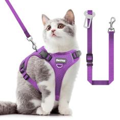 Peitoral para gatos e coleira para caminhar, a atualização pode ser ajustada em quatro direções e respirável para gatos antiescapamento que pode ser ajustada e posicionada. Arnês de tiras refletivas,