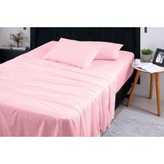 Lençol Queen 4 peças Percal 400 Fios 100% Algodão - Out Casa, ROSA