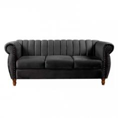 Sofá Realeza Decorativo 3 Lugares Chesterfield Colonial Preto