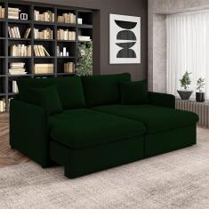 Sofá Reclinável E Retrátil Gandalf Bipartido 254cm Caixa Zero Com Almofadas Veludo Verde G33 - Gran