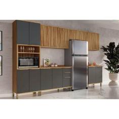 Cozinha Modulada Completa Sauvignon 6 Peças 3 Aéreos + 2 Balcões + 1 Torre Quente C6p92 Amendoa Grafite Ronipa