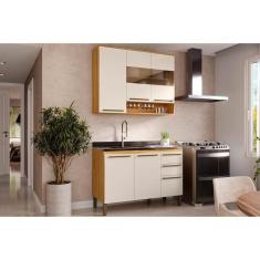 Cozinha Modulada Completa Nápoli Prime 2 Peças 1 Aéreo + 1 Balcão C2p99 Amendoa Off White Ronipa