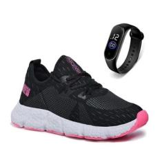 Combo Tênis Feminino Com Relógio Fino Ultra Confortável Leve ideal para Caminhada, Treino e Corrida-Feminino