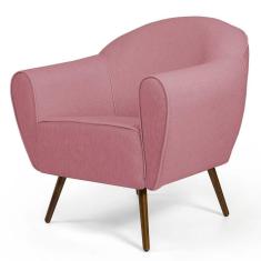Poltrona Decorativa Sala De Estar Nina Pés Palito Madeira C-105 Linho Rosê - Domi