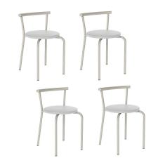 Conjunto 4 Banquetas Tubo Prata Napa Branca 105 Carraro
