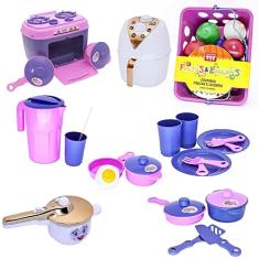 Kit Menina Infantil Cozinha Fogão Copo Talher Jarra 36pç