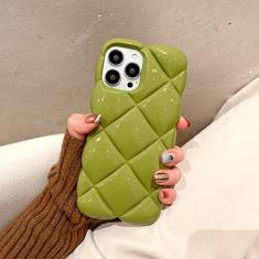 Candy Color Soft Silicone Retro Big Rhombus 3D Case para iPhone 11 12 13 14 Pro Max 14 Plus Luxo Diamond Lattice Phone Cover, verde, para iPhone 14