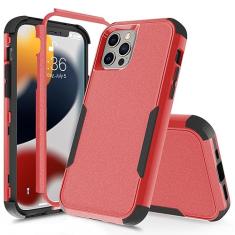 Capa de 3 camadas para iPhone 15 14 13 12 11 Pro Max Mini XR XS Max 8 7 15Plus SE 2020 Luxury Armor Soft Bumpers Capa dura, vermelho preto, para iPhone 13 Mini