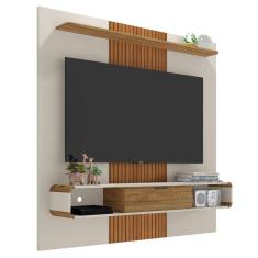 Painel Bancada Suspensa Para Tv Até 65 Polegadas Lisboa Off White/Cinamomo/Ripado - Bechara