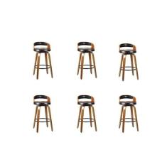 Kit 6 Banqueta para Cozinha Alta Giratória Madeira Roma Preto/Marrom