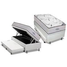 Cama Box Baú C/Auxiliar Solteiro: Colchão Espuma Ortobom D45 Highfoam + Base White(88X188)