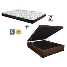 Cama Box Baú Casal Conforto Suede Marrom + Colchão Casal Conforto Espuma D33 Com eps 20x138x188
