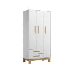 Guarda-Roupas 3 Portas e 2 Gavetas 180 x 94 Slim -Branco Branco Acetinado - ÉdeCasaMóveis