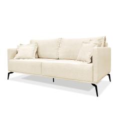 Sofá 3 Lugares Pé De Ferro Preto Rafaela 220 Cm Linho Pérola S04 - D'rossi