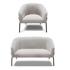 Sofá Namoradeira E Poltrona Pé De Ferro Preto Stella Veludo Cinza D03 - D'rossi