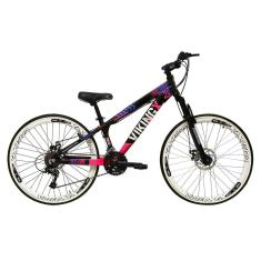Bicicleta Aro 26 Vikingx Tuff 21v Alumínio Freio a Disco Aros Vmaxx Branco - Preto\Rosa X25