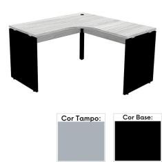 Mesa de Escritório em L Pé Painel PE25 em MDP 125 x 125 x 60 cm Cinza com Base Preta