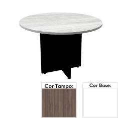 Mesa de Reunião Redonda 110 x 110 cm Pé Painel PE25 em MDP Cor Walnut e Base Branca