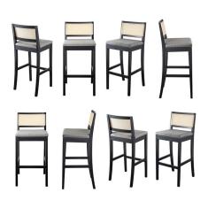 Kit 8 Banquetas com Encosto e Apoio para Pés Tiê CabeCasa MadeiraMadeira Preto/Cinza