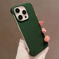 Capa de telefone sem moldura com padrão de fibra de carbono ultrafina para iPhone 15 11 12 13 14 Pro Max Mini XR X XS 7 8 Plus SE Capa dura fina, verde escuro, para iPhone XS Max