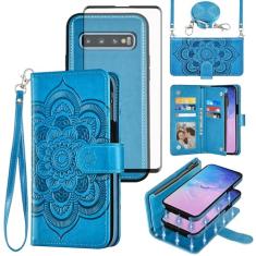Asuwish Capa de celular para Samsung Galaxy S10 com zíper carteira magnética destacável com protetor de tela de vidro temperado, alça transversal, porta-cartões de flores S 10 Edge 10S GS10 X10