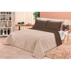 Cobre Leito Dupla Face Queen Clara 03 Peças - Marrom/Caqui
