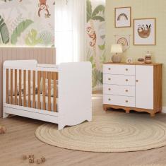 Quarto de Bebê Completo Berço Americano Ben 3 em 1 Cômoda 1 Porta 3 Gavetas 100% MDF Junior