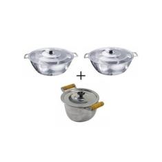 Jogo 02 Tacho Alça Alumínio + Caldeirão Alça Madeira Polidos - DIVIFOR