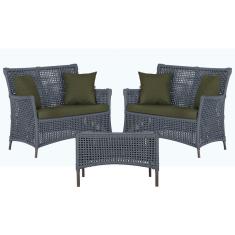 2 Sofá Área e Mesa Igapó Alumínio Pintura Marrom Corda Náutica Estofado Impermeável Almofada 13 Trama