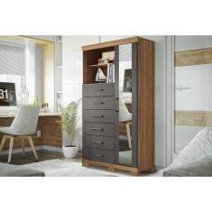 Cômoda De Quarto Marabá 1.6 C/ 1 Porta 2 Nichos E 6 Gavetas C/ Espelho E Pés Jatoba/grafitte