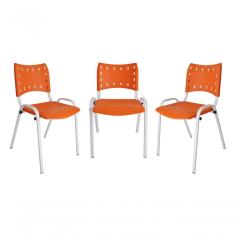 Kit 3 Cadeiras Iso Para Escola Escritório Comércio Laranja Base Branca