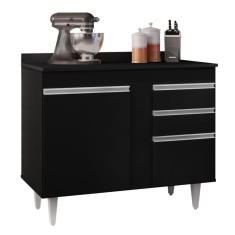 Balcão Gabinete 100cm Com Tampo 2 Portas Luziania Preto - Lumil